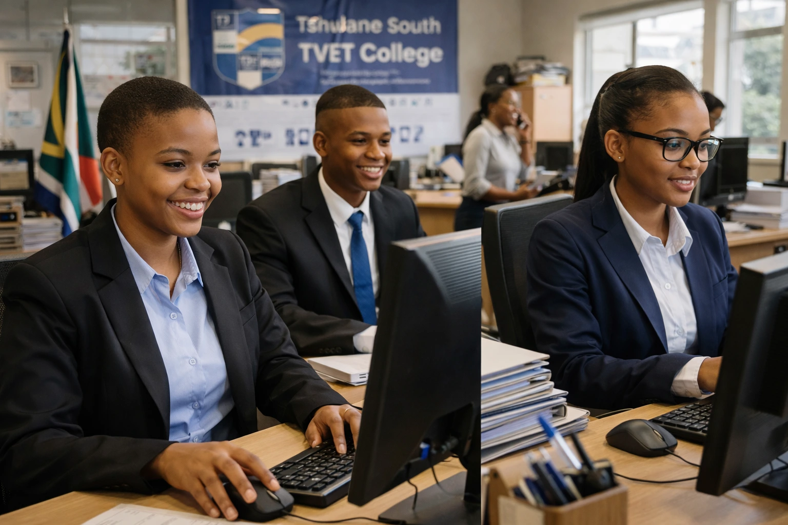 Young graduates in AgriSETA-funded internships at Tshwane South TVET College gaining workplace experience.